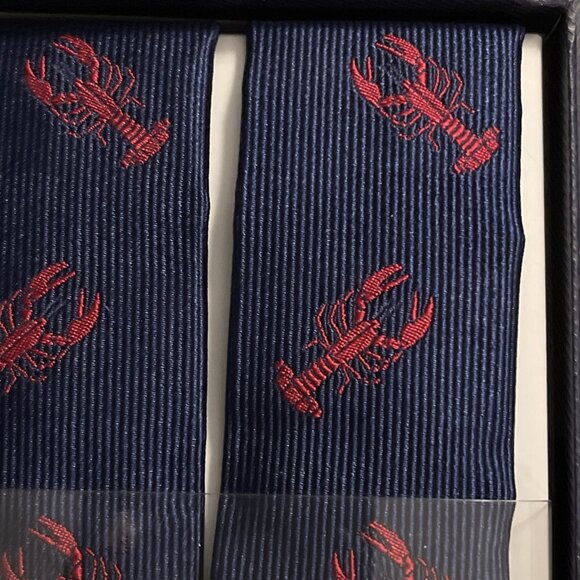 NIB Brooks Brothers Lobster 🦞 Red Print On Blue Mens Suspenders Silk , Leather - Picture 7 of 10